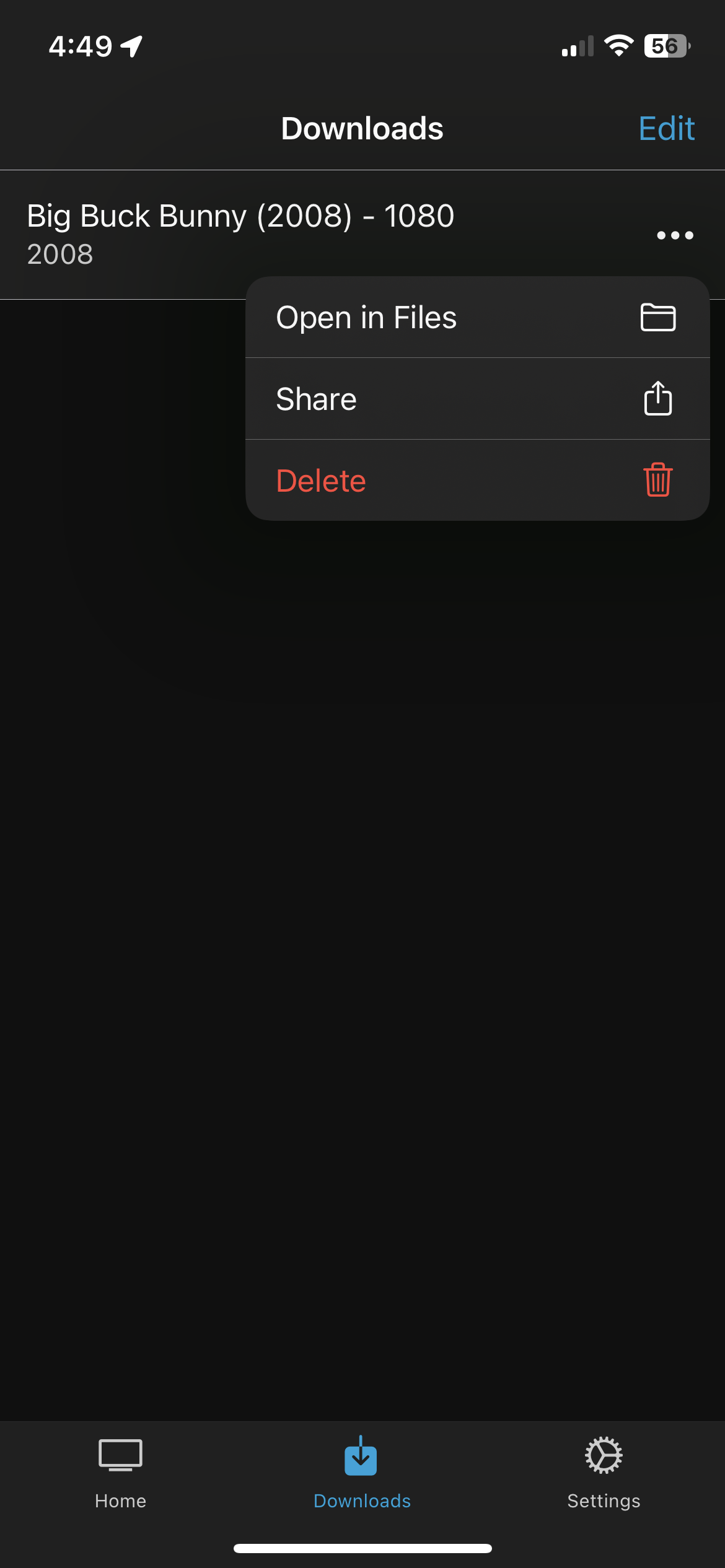 Downloads tab with context menu showing downloaded item options