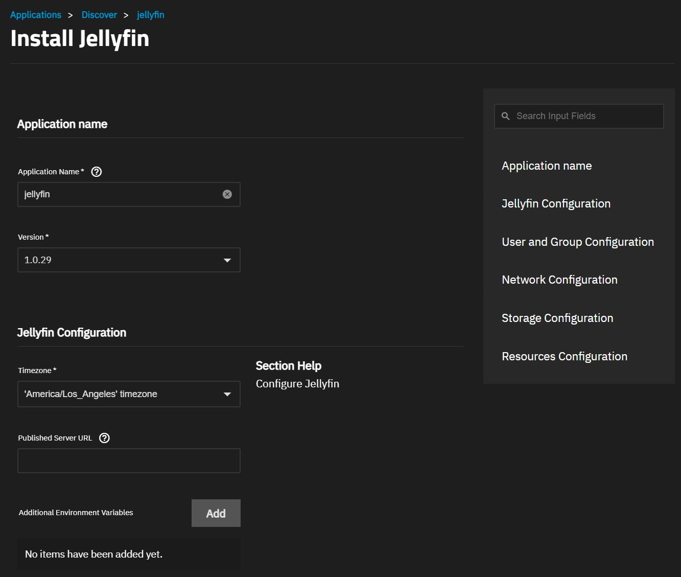 Pantalla de instalación de Jellyfin