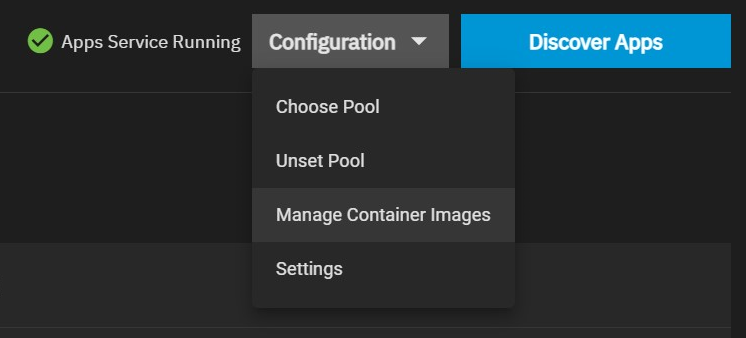 Menú desplegable de configuración de aplicaciones