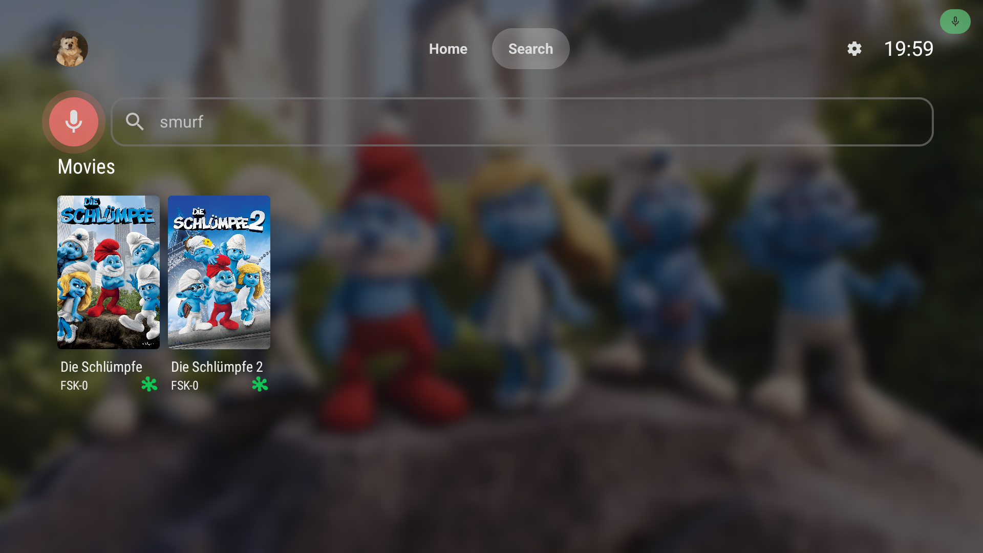 Captura de pantalla de la nueva búsqueda con entrada de voz activa