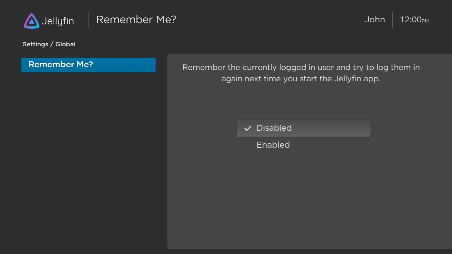 Screenshot van de nieuwe globale 'Remember Me'-instelling