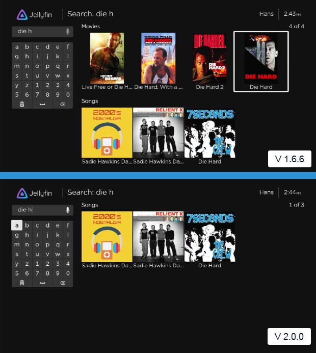 Screenshot van de zoekweergave voor en na
