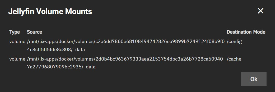 Volume Mount Info geopend