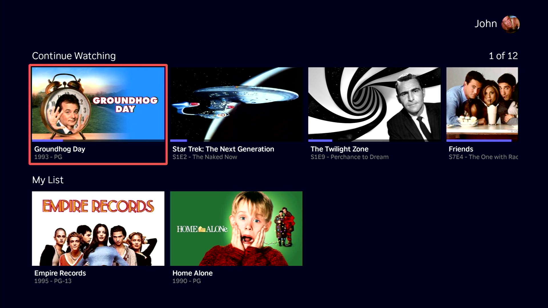 Startscherm met de Mijn Lijst-rij