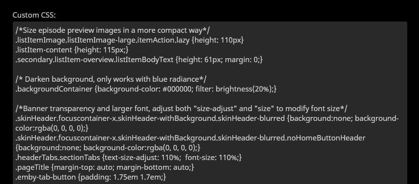 网页客户端管理员仪表盘中'自定义 CSS'设置的截图