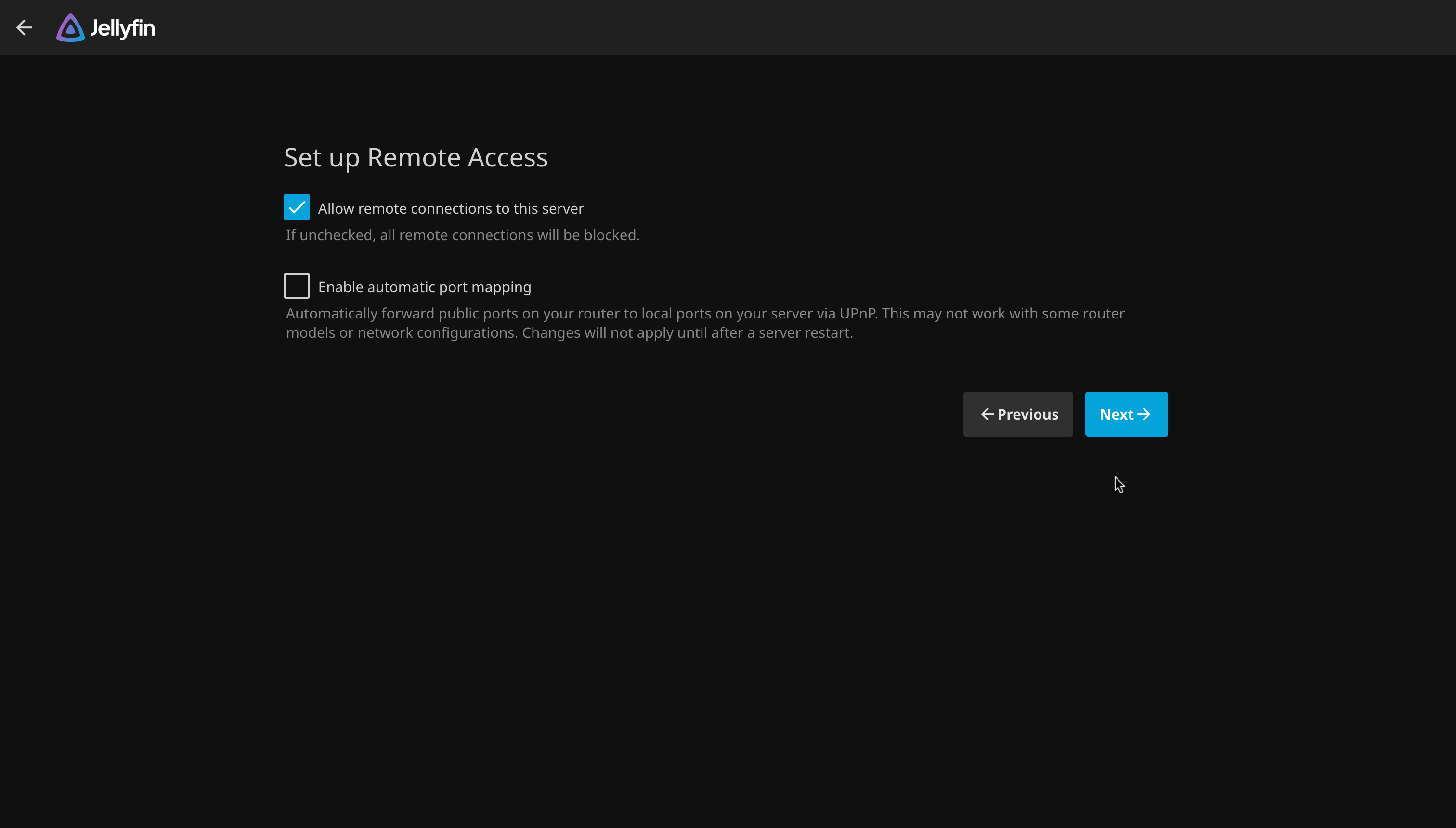 设置向导网络配置页面
